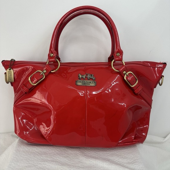 Coach Madison Sophia Bright Red Patent Leather Large Satchel Carriage Handbag - Picture 4 of 16